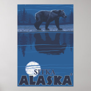 Póster Oso bajo la luz de la luna - Sitka, Alaska