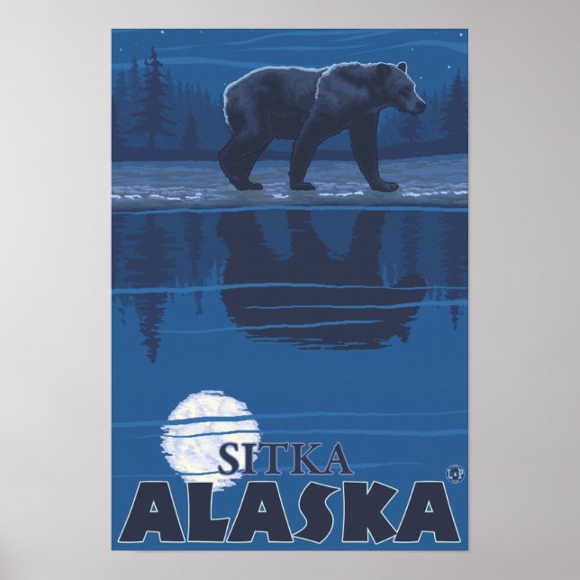 Póster Oso bajo la luz de la luna - Sitka, Alaska (Frente)