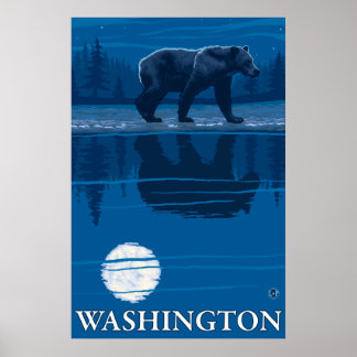 Póster Oso bajo la luz de la luna - Washington