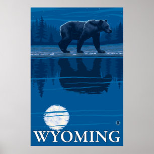 Póster Oso bajo luz de luna - Wyoming