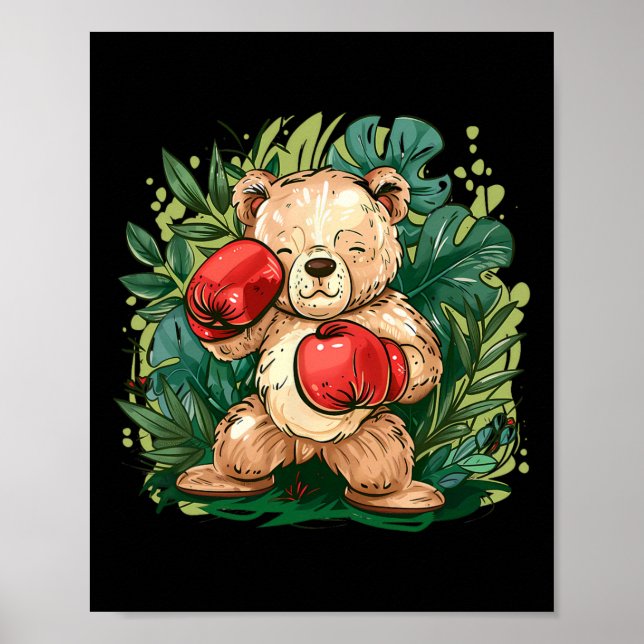 Póster Oso Boxeador Con Guantes De Boxeo Kickboxing Diver (Frente)
