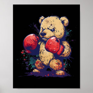 Póster Oso Boxeador Con Guantes de Boxeo Kickboxing Diver