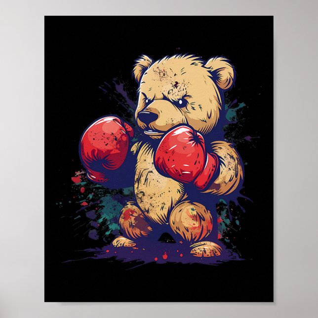 Póster Oso Boxeador Con Guantes de Boxeo Kickboxing Diver (Frente)