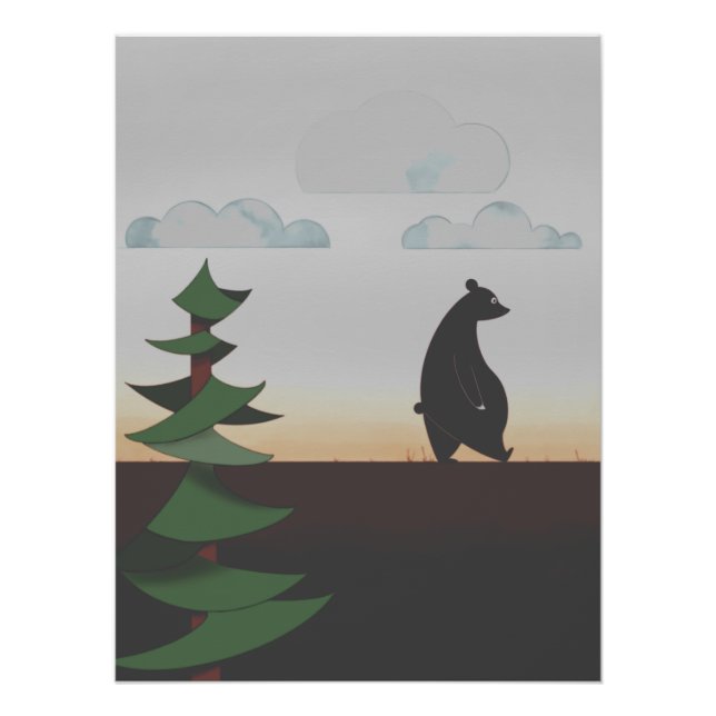 Póster Oso caminando al atardecer (Anverso)