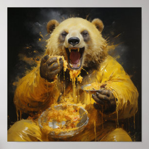 Póster Oso chino amarillo lindo comiendo Poster de miel