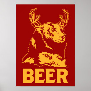 Póster Oso + ciervo = cerveza