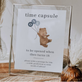 Póster Oso con 3 globos azules Poster de la cápsula del t