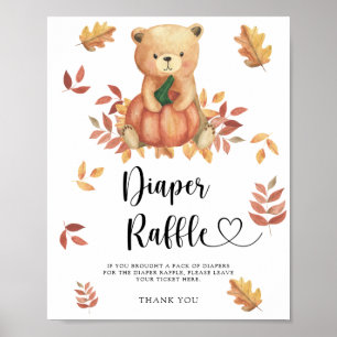 Póster Oso con calabaza - cartel de rifa de pañales
