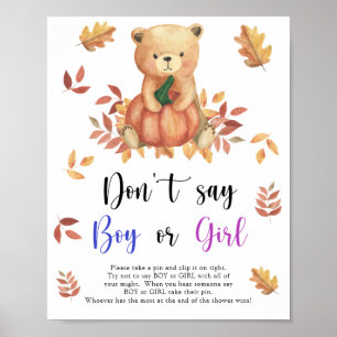 Póster Oso con calabaza - No digas niño o chica