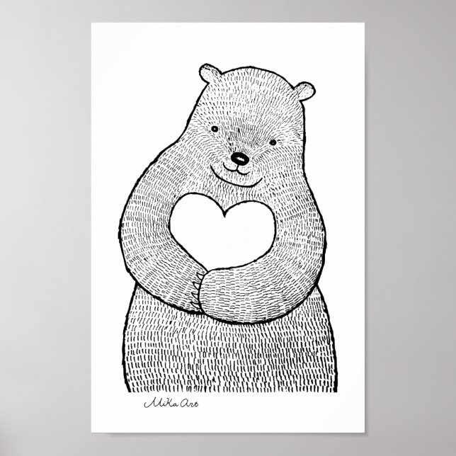 Póster Oso con corazón animal del bosque grande Oso genti (Frente)