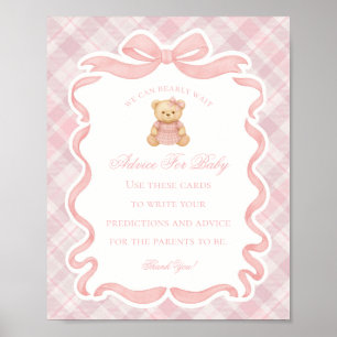 Póster Oso con lazo coquette rosa Consejos para el bebé e