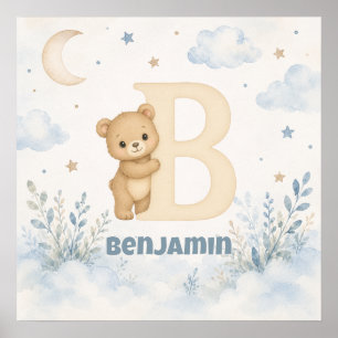 Póster Oso de bebé personalizado con la letra B
