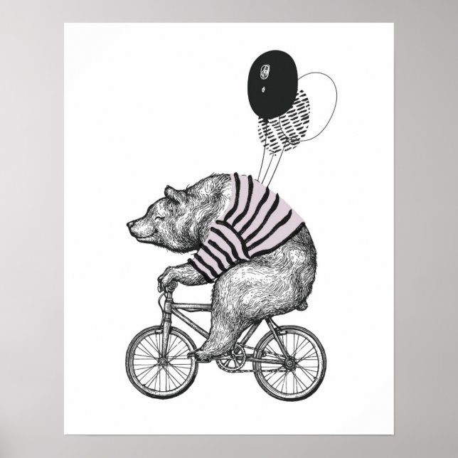 Póster Oso de bicicleta con globo (Frente)