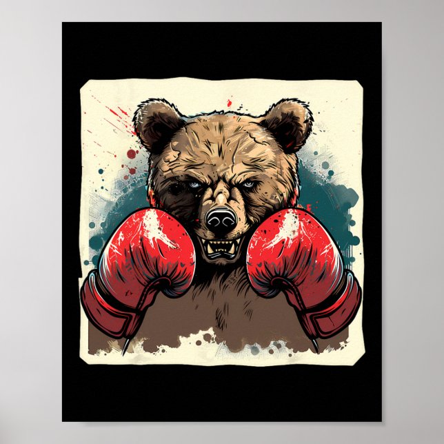 Póster Oso De Boxeo Con Guantes De Boxeo Kickboxing Caja  (Frente)