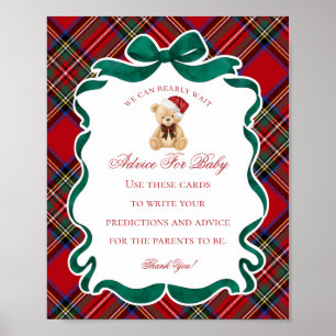 Póster Oso de Cuadros Tartán Rojo Consejo de Navidad para