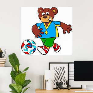 Póster Oso de fútbol jugando al fútbol en equipo deportiv