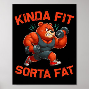 Póster Oso de gimnasio divertido un poco gordo y algo en