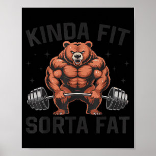 Póster Oso de gimnasio divertido un poco gordo y moderada