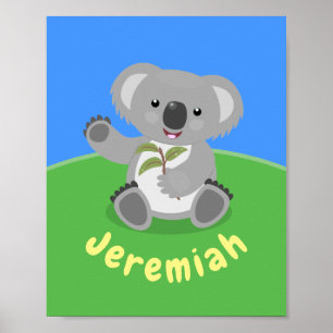 Póster Oso de koala con hojas ilustracion personalizado