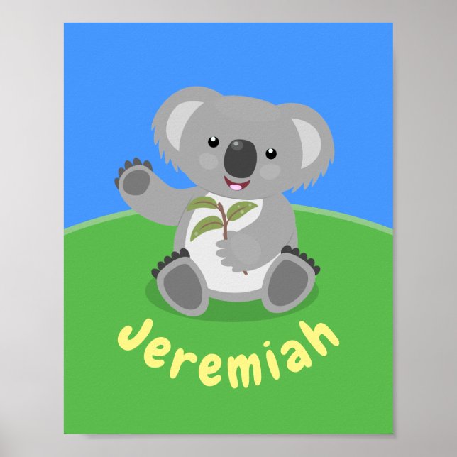 Póster Oso de koala con hojas ilustracion personalizado (Frente)