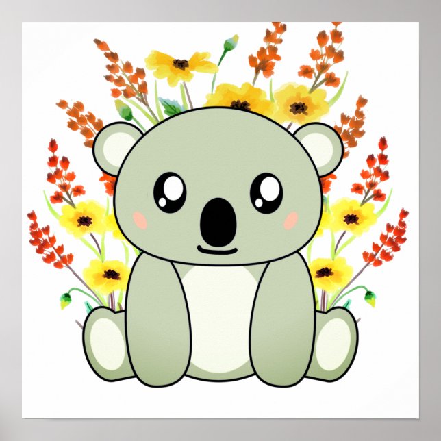 Póster Oso de Koala lindo con flores (Frente)