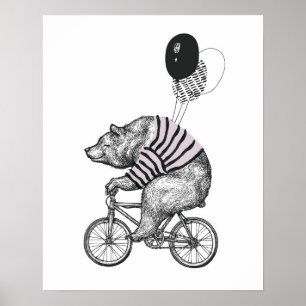 Póster Oso de la bicicleta del globo
