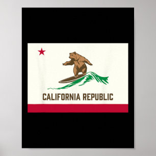 Póster Oso de la República de California Surfing-Bandera 
