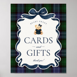 Póster Oso de lazo coqueto preppy a cuadros tarjetas y re