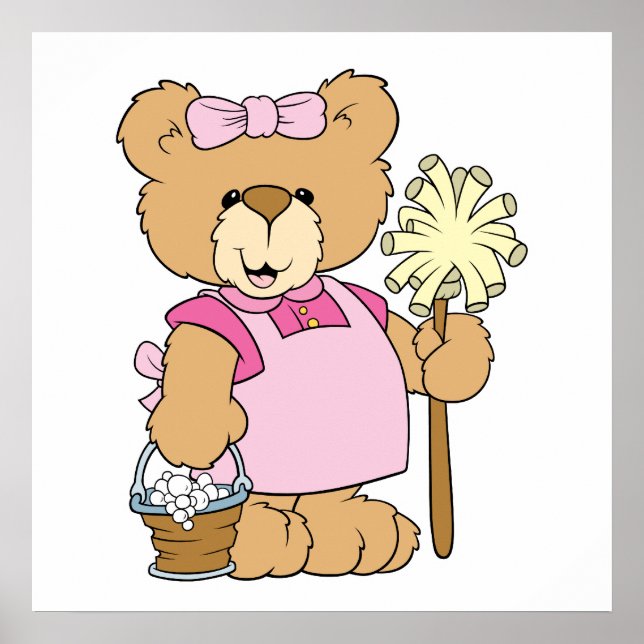 Póster Oso De Limpieza De Casa Cuta (Frente)