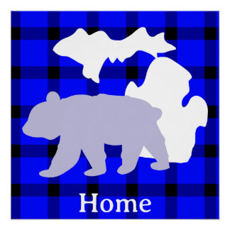 Póster Oso de Michigan en casa en Plaid de Búfalo