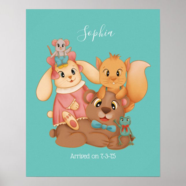 Póster Oso de miel y amigos, nombre de bricolaje blanco,  (Frente)