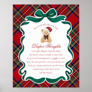 Póster Oso de Navidad con Cuadro Escocés Rojo Diaper Thou