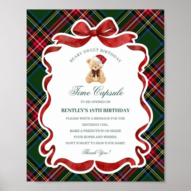 Póster Oso de Navidad en Plaid Tartán Cumpleaños Cápsula  (Frente)