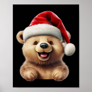 Póster Oso de Navidad Sombrero de Santa Navidad Divertido