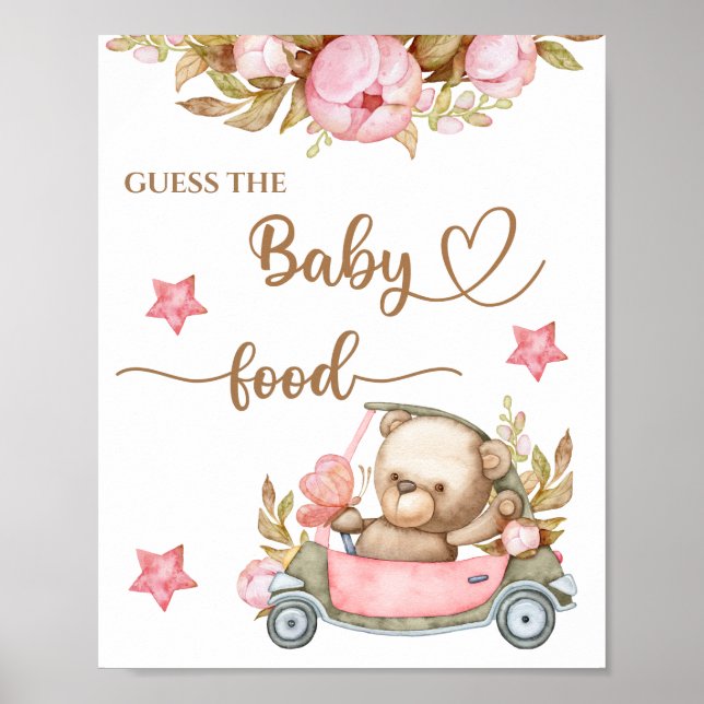 Póster Oso de Oso de Teddy: "Adivina la comida del bebé" (Frente)