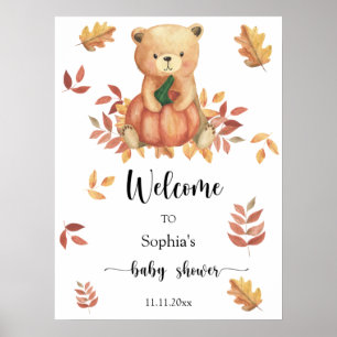 Póster Oso de otoño con calabaza