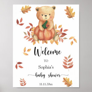 Póster Oso de otoño con calabaza