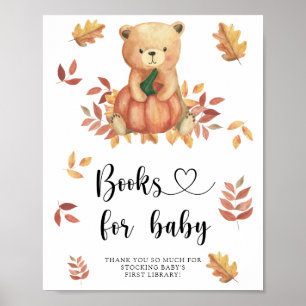 Póster Oso de otoño con calabaza, cartel de libros para b