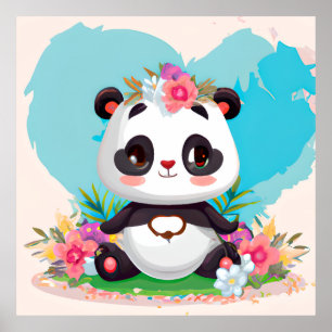 Póster Oso de panda de chicas de pelo