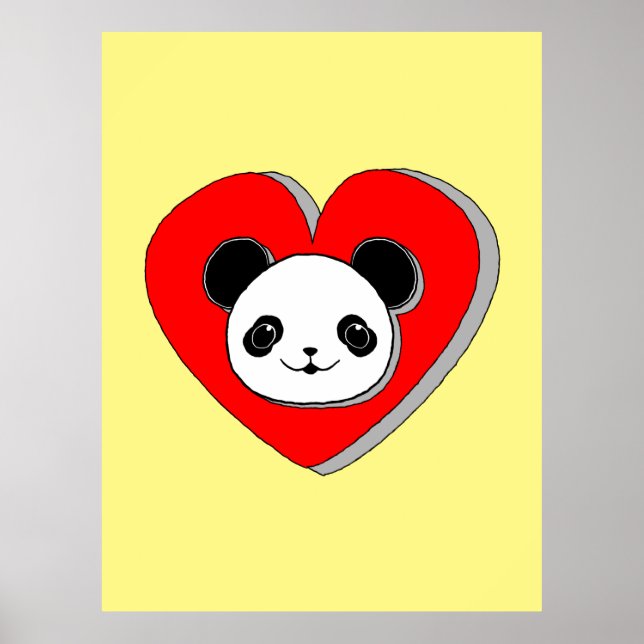 Póster Oso De Panda Y Dibujo De Corazón Rojo (Frente)