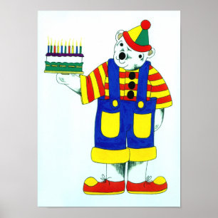 Póster Oso de payaso de cumpleaños