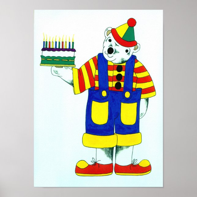 Póster Oso de payaso de cumpleaños (Frente)