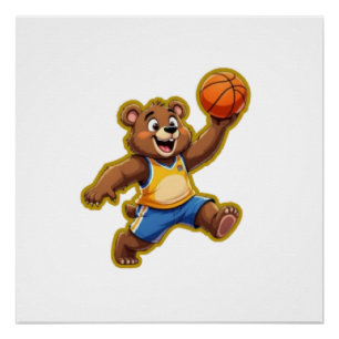Póster Oso de peluche 3D lindo jugando baloncesto – Adora