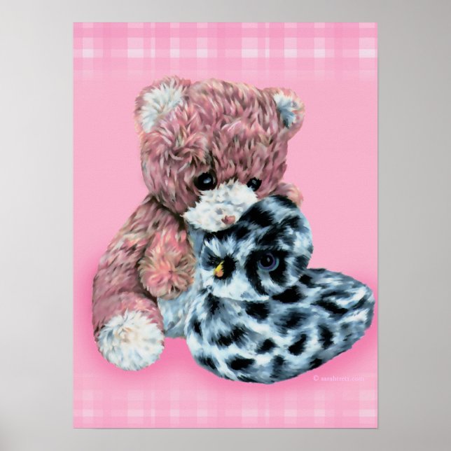 Póster Oso de peluche abrazo huella rosa bebé (Frente)
