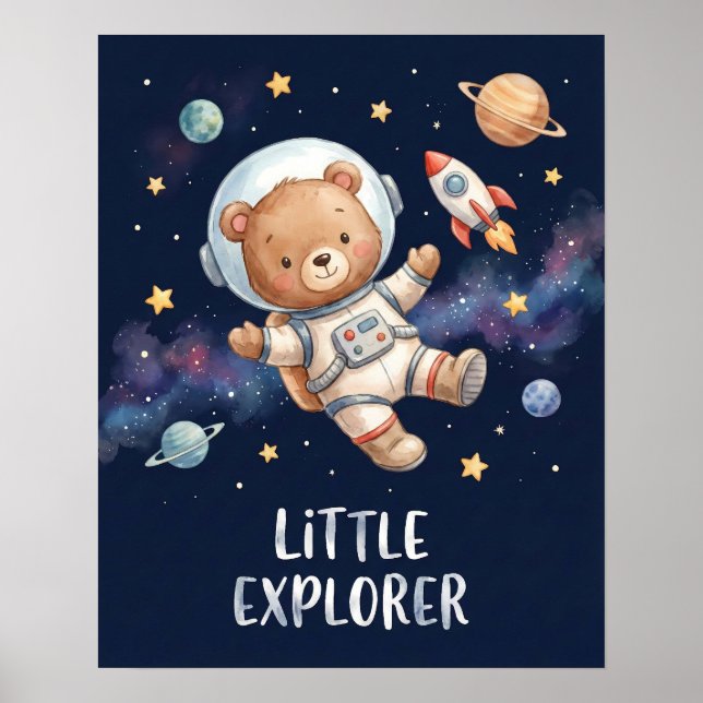 Póster Oso de peluche astronauta pequeño explorador espac (Frente)