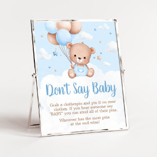 Póster Oso de peluche azul Baby Shower no dice Rótulo beb