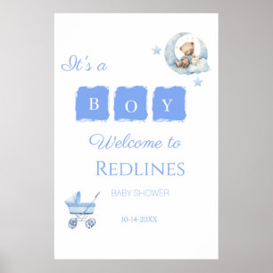 Póster Oso de peluche azul Es un niño Baño de bebé