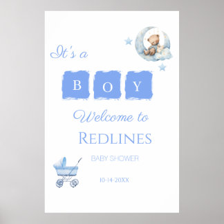 Póster Oso de peluche azul Es un niño Baño de bebé