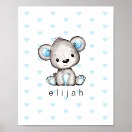 Póster Oso de peluche azul personalizado para bebé niño C
