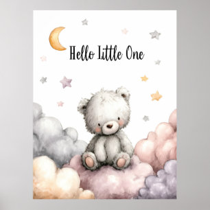 Póster Oso de peluche caprichoso "Hola pequeño"